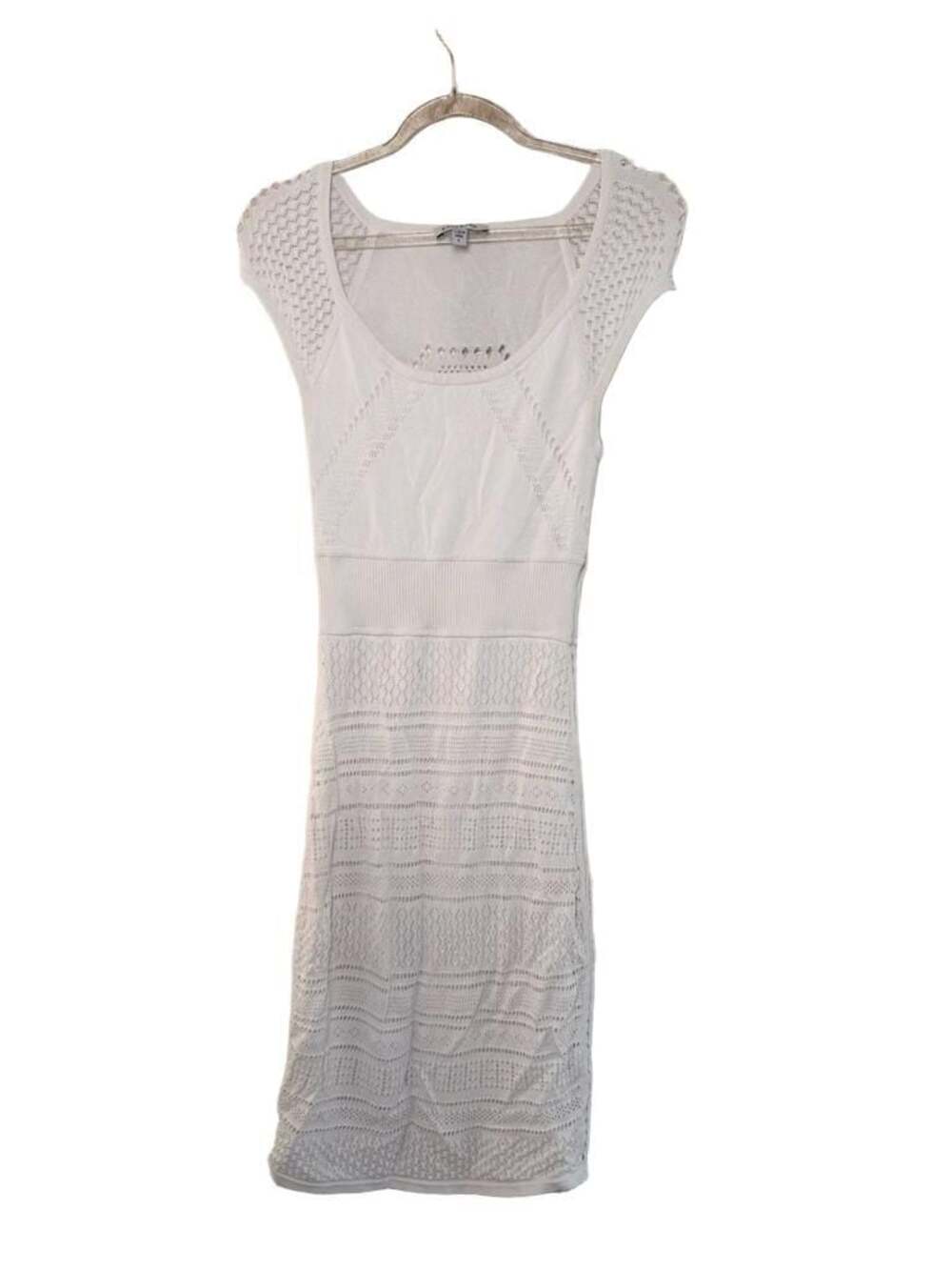 bebe Women's White Crochet Knit Cap Sleeve Midi Dress